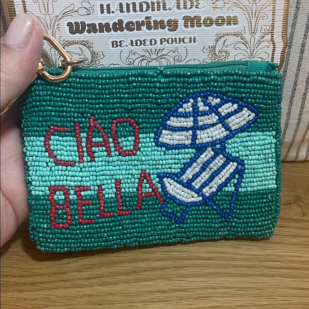 Beaded Pouch - Green and Blue